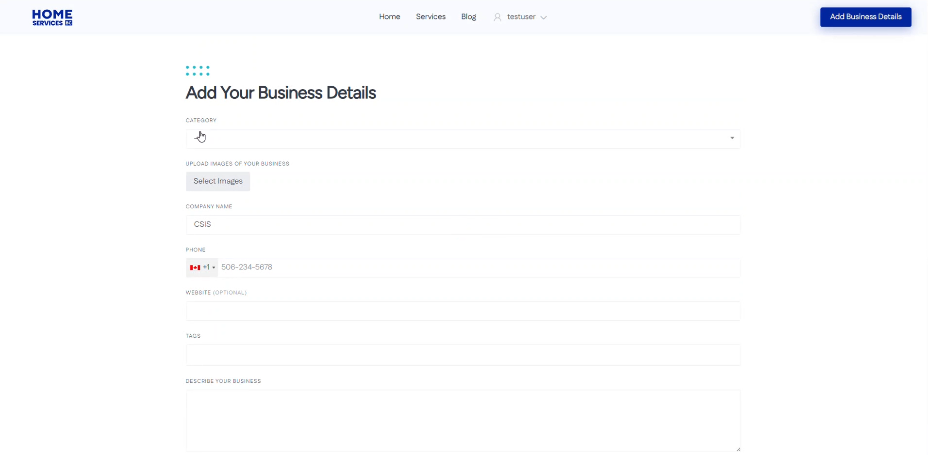 Add Business Details